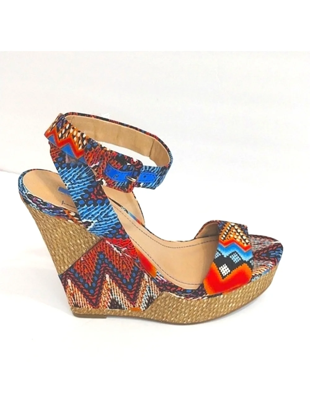 BCBGeneration Women's Colorful Geometric Patterned Wedge Sandals, Size 7.5